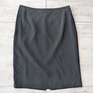 Simon Chang Black Lined Slit A Line Midi Pencil Skirt Womens Size 8